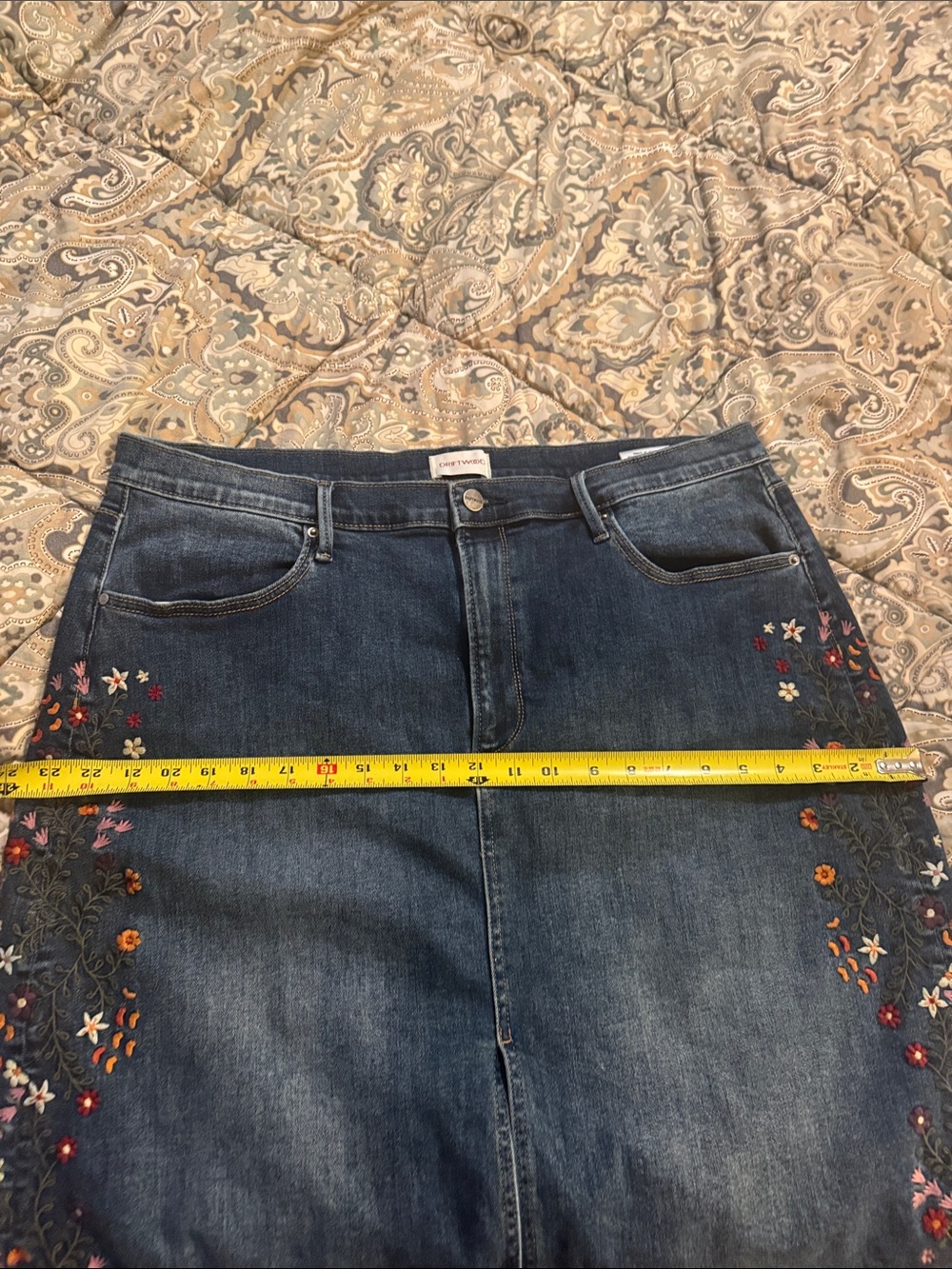 Driftwood Embroidered Bohemian Floral Vine Denim Deep Silt Midi Skirt SZ 18 EUC - Picture 8 of 12
